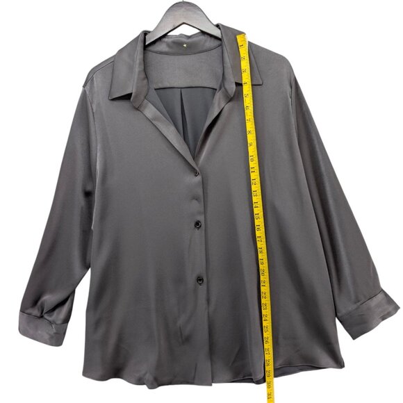 RTW Charleston Satin Blouse Womens Pewter Grey Long Sleeve Button Front Size XXL - Picture 6 of 10
